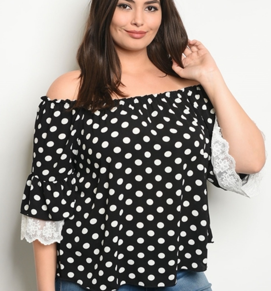 Womens Plus Size Off Shoulder Polka Dot Top NWOT
